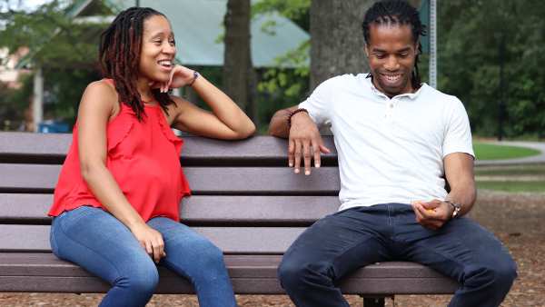 Dmitri and Ashley talk on park bench seeking sister wife