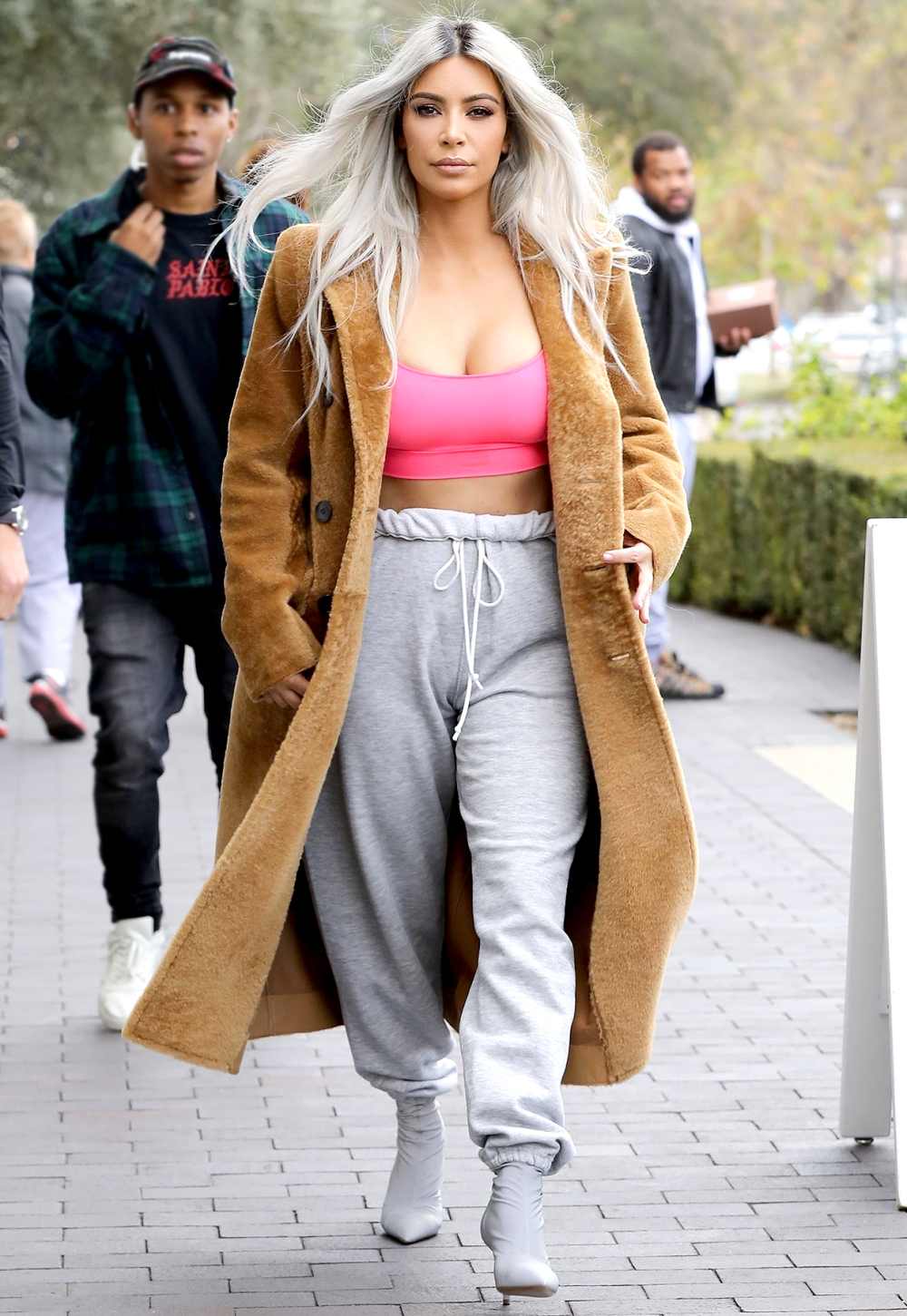 Kim Kardashian Wore $5600 Balenciaga Coat, Pink Sports Bra, Sweats