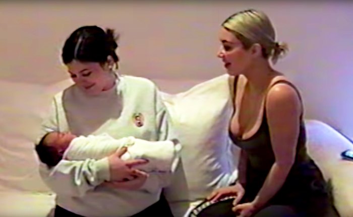 Kylie Jenner and Kim Kardashian with baby Chicago