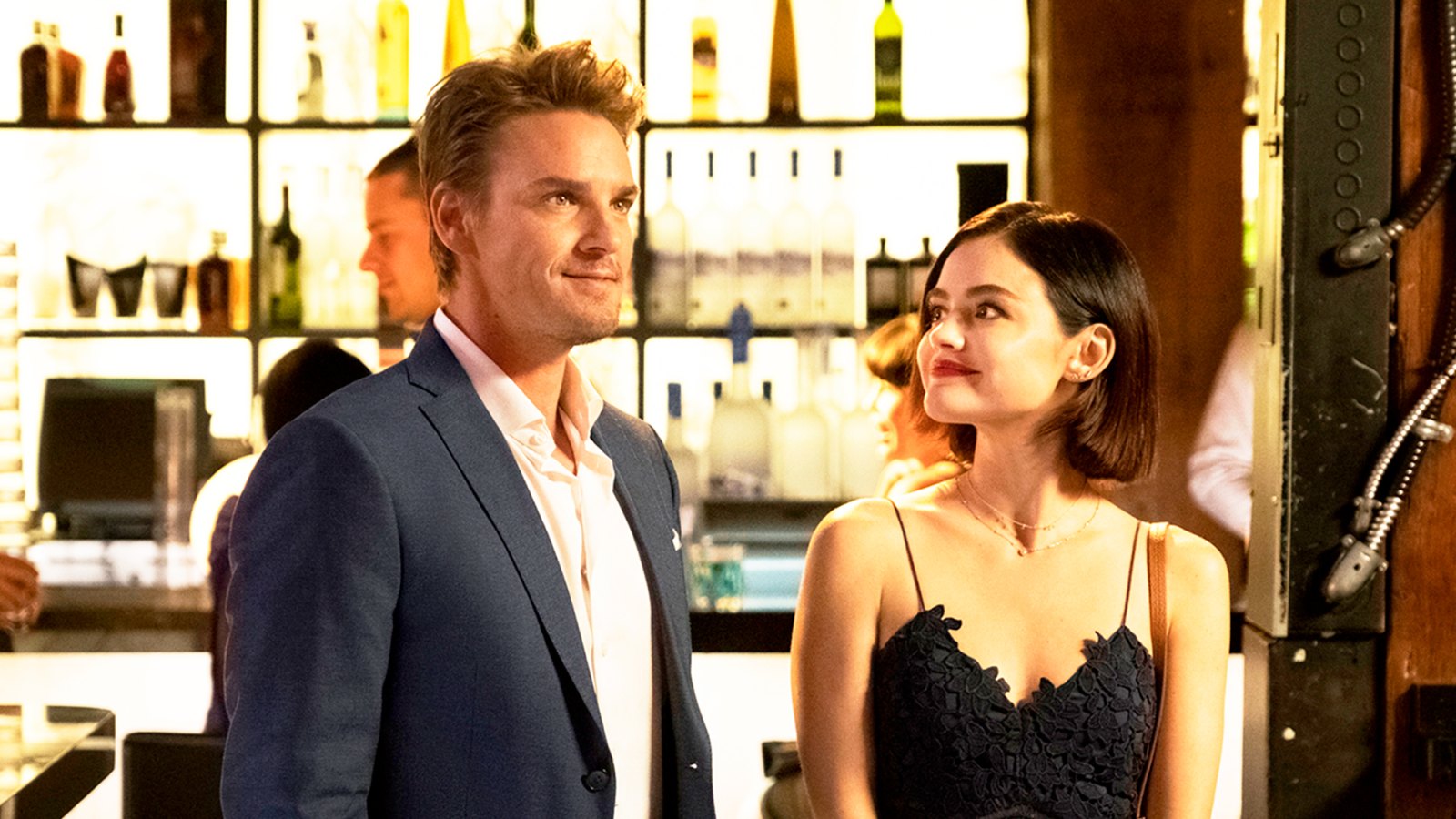Riley Smith as Dr. Will Grant and Lucy Hale as Stella in ‘Life Sentence’