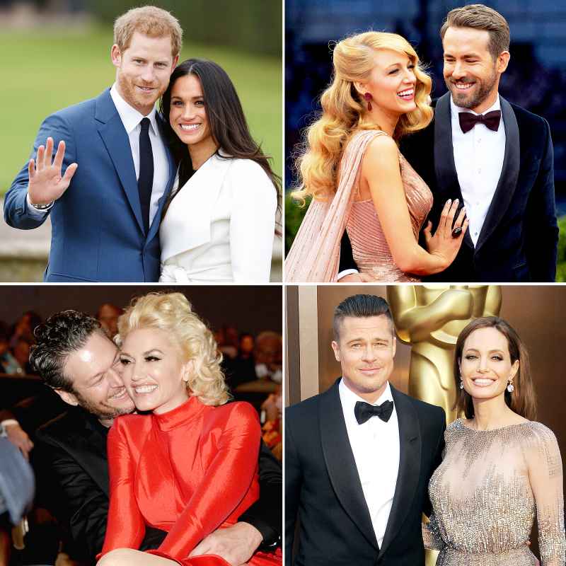 Prince Harry Meghan Markle Blake Lively Ryan Reynolds Blake Shelton Gwen Stefani Brad Pitt Angelina Jolie Love Story Beginnings