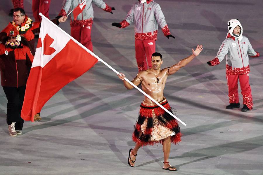 Opening Ceremony PyeongChang 2018 Winter Olympic Games Tonga flagbearer Pita Taufatofua