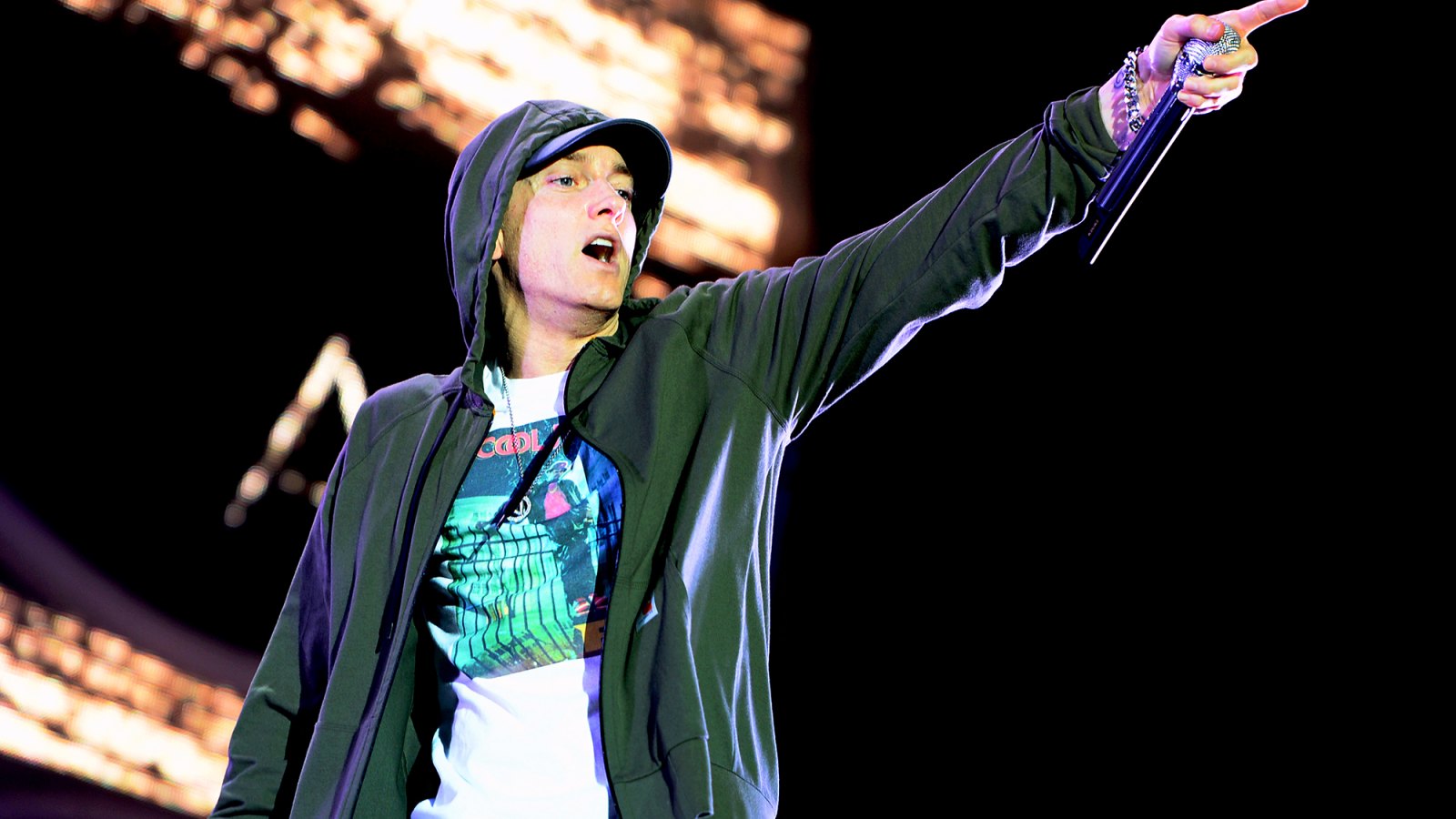 Eminem performs at Samsung Galaxy stage during 2014 Lollapalooza Day One at Grant Park in Chicago, Illinois.