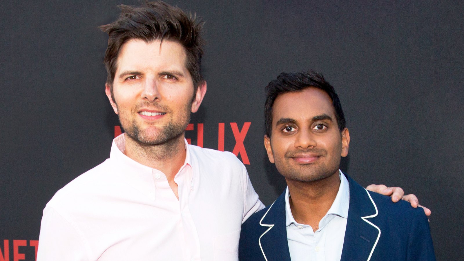 Adam Scott and Aziz Ansari arrive for Netflix's "Master Of None" For Your Consideration 2017 event at Saban Media Center in North Hollywood, California.