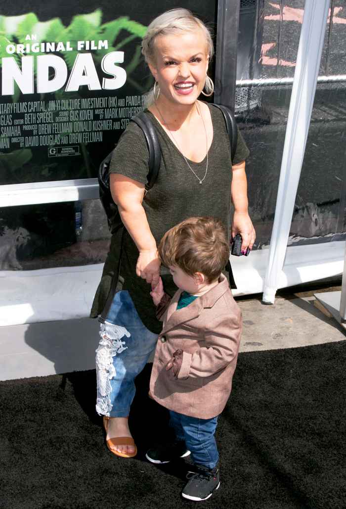 Terra Jole and son Grayson arrive for the premiere of Warner Bros. Pictures and IMAX Entertainment's "Pandas" at TCL Chinese Theatre IMAX on March 17, 2018 in Hollywood, California.