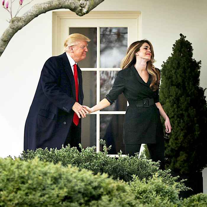 Donald Trump and Hope Hicks outside the Oval Office of the White House in Washington, D.C., on March 29, 2018.