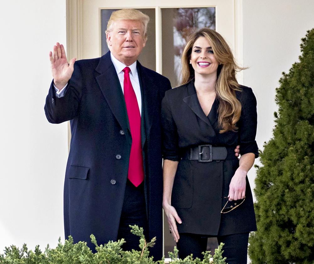 Donald Trump and Hope Hicks outside the Oval Office of the White House in Washington, D.C., on March 29, 2018.