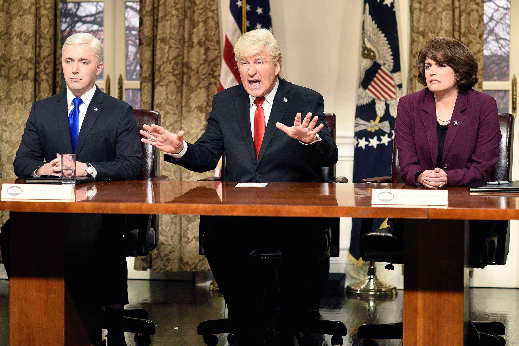 Alec Baldwin, Donald Trump, Beck Bennett, Mike Pence, Cecily Strong, Dianne Feinstein, Presidential Address Cold Open, Saturday Night Live