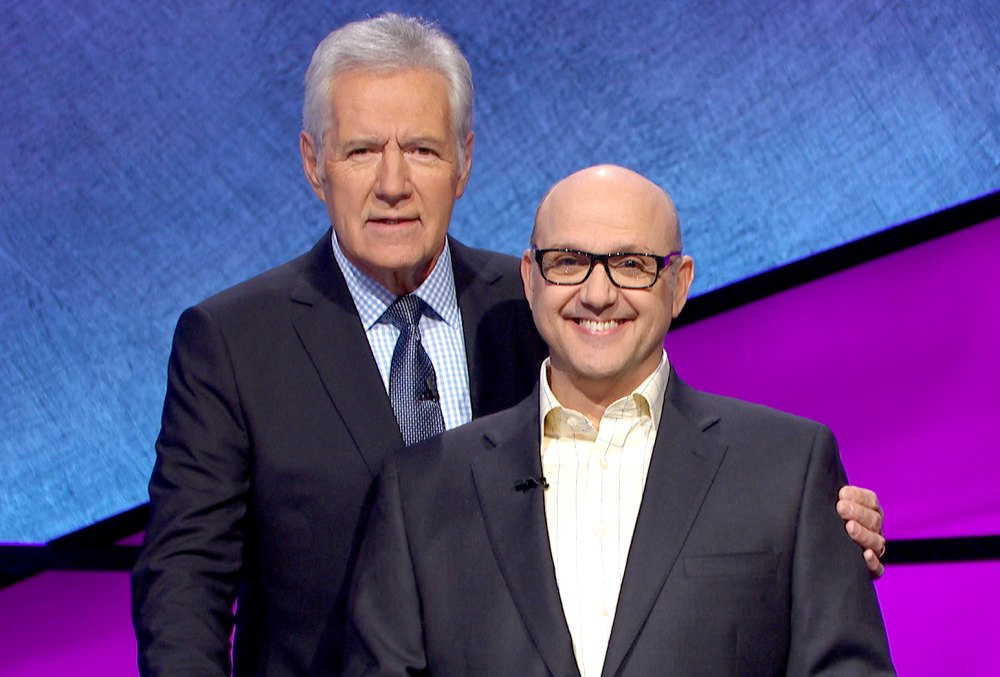 Alex Trebek and Paris Themmen on Jeopardy