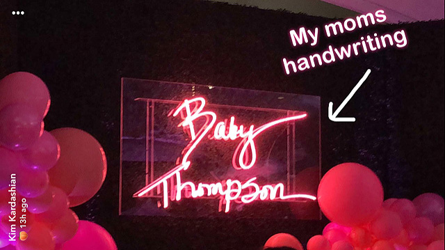Khloe Kardashian, Tristan Thompson, Baby Shower, Neon Sign