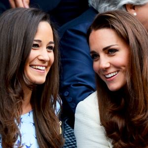 Pippa Middleton and Kate Middleton in the Royal Box on Centre Court during the 2012 Wimbledon Championships tennis tournament at the All England Tennis Club in Wimbledon, London.