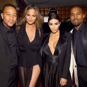 John Legend, Chrissy Teigen, Kim Kardashian and Kanye West attend John Legend's Birthday And The 10th Anniversary Of His Debut Album "Get Lifted" at CATCH NYC on January 8, 2015 in New York City.