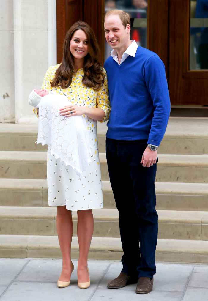 Kate Middleton and Prince William depart the Lindo Wing with their newborn daughter at St Mary's Hospital on May 2, 2015 in London, England.