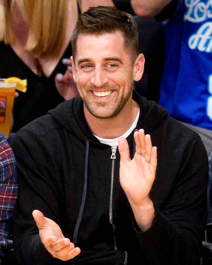 Aaron Rodgers attends a basketball game between the Los Angeles Clippers and the Los Angeles Lakers at Staples Center on April 6, 2016 in Los Angeles, California.