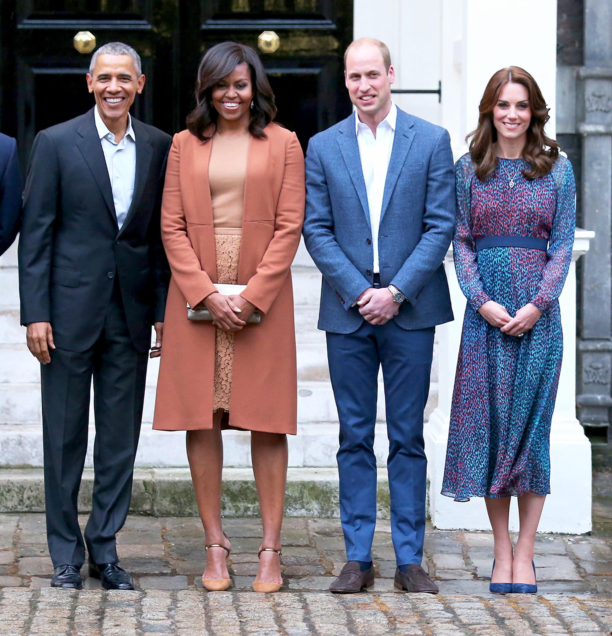 Barack Obama, Michelle Obama, Prince William and Kate Middleton attend a dinner at Kensington Palace on April 22, 2016 in London, England.