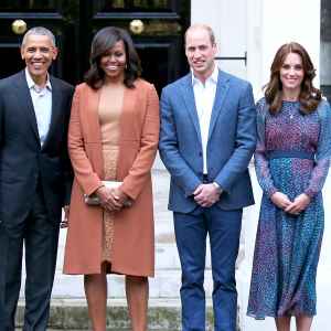 Barack Obama, Michelle Obama, Prince William and Kate Middleton attend a dinner at Kensington Palace on April 22, 2016 in London, England.