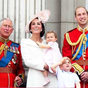 Prince Charles, Kate Middleton, Princess Charlotte, Prince George and Prince William on the balcony of Buckingham Palace following the Trooping the Colour ceremony to mark the Queen's official 90th Birthday on June 11, 2016 in London, England.