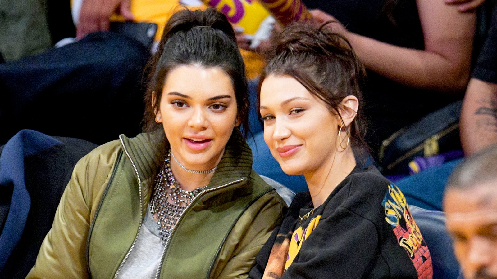 Kendall Jenner and Bella Hadid attend a 2016 basketball game between the Dallas Mavericks and the Los Angeles Lakers at Staples Center in Los Angeles, California.