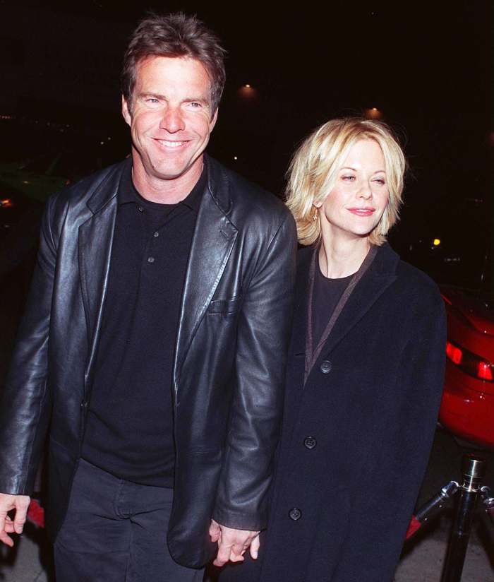 Dennis Quaid and Meg Ryan attend the premiere of 'Hurly Burly' on December 21, 1998 in Los Angeles, Califorinia.