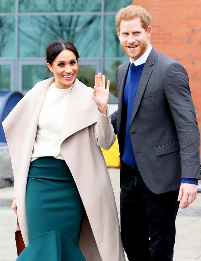 Prince Harry and Meghan Markle depart from Catalyst Inc, Northern Ireland's next generation science park on March 23, 2018 in Belfast, Nothern Ireland.