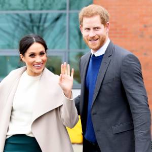 Prince Harry and Meghan Markle depart from Catalyst Inc, Northern Irelands next generation science park on March 23, 2018 in Belfast, Nothern Ireland.