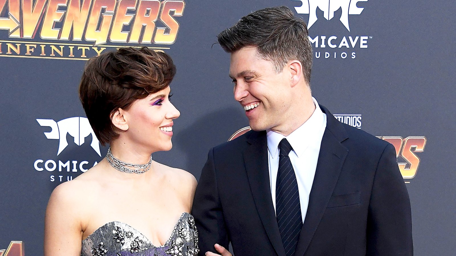 Scarlett Johansson and Colin Jost arrive at the Premiere Of Disney And Marvel's "Avengers: Infinity War" on April 23, 2018 in Los Angeles, California.