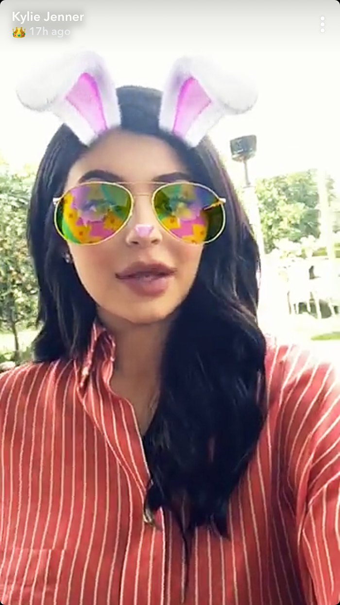 Kylie Jenner Wears Balenciaga Cuff Tied Satin Blouse On Easter
