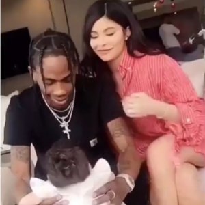 Kylie Jenner and Travis Scott with daughter Stormi