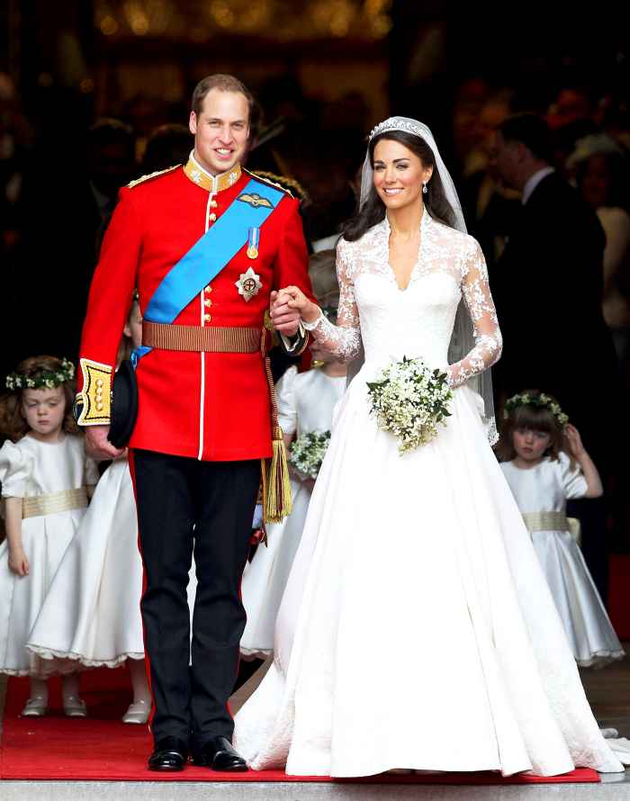 Prince William and Kate Middleton smile following their marriage at Westminster Abbey on April 29, 2011 in London, England.