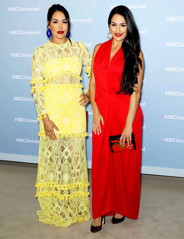 Brie Bella and Nikki Bella attend the 2018 NBCUniversal Upfront Presentation at Rockefeller Center on May 14, 2018 in New York City.