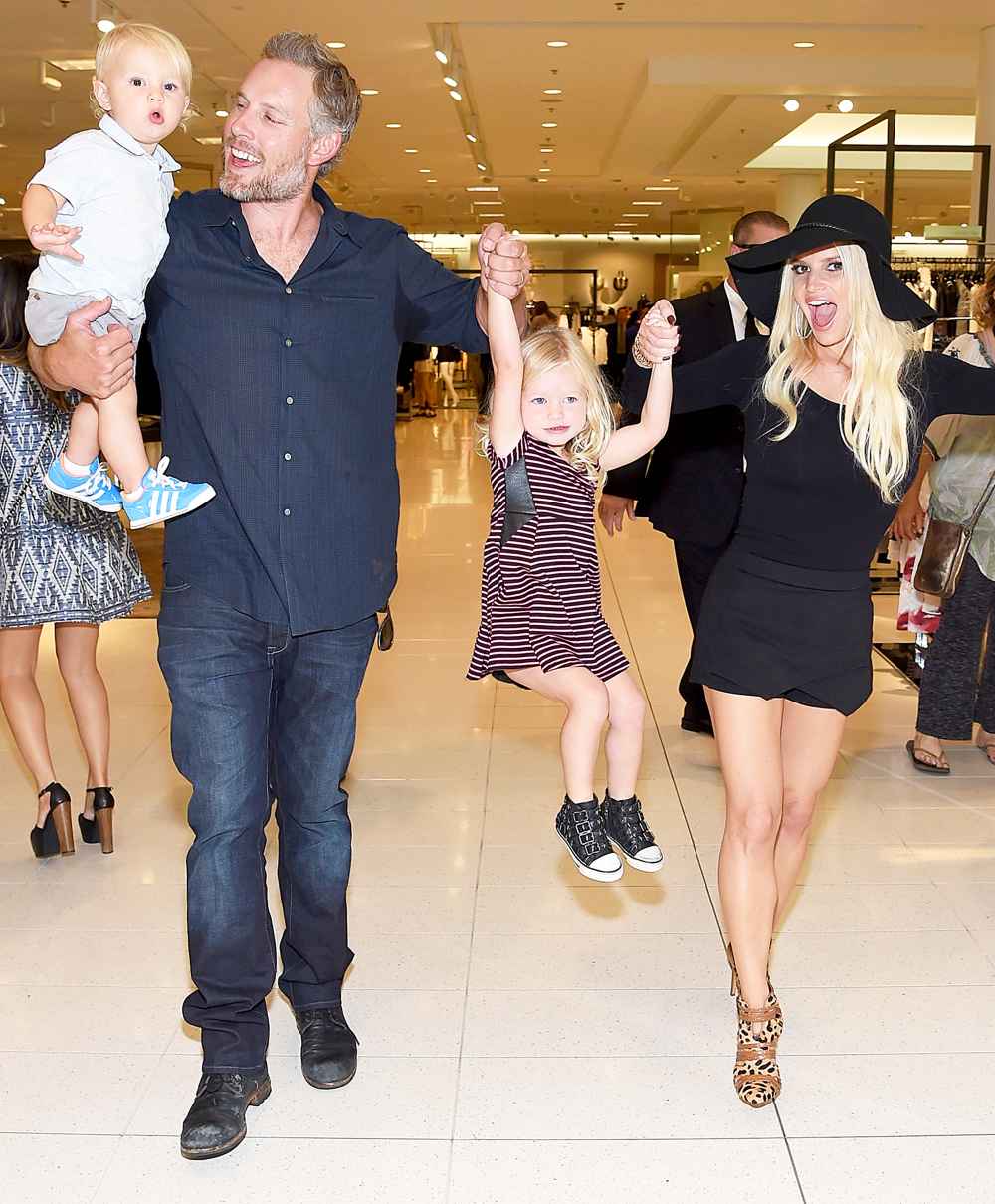 Jessica Simpson and Eric Johnson with their son Ace and daughter Maxwell attend 2014 Jessica Simpson Collection Fashion Show at Nordstrom in Los Angeles, California.