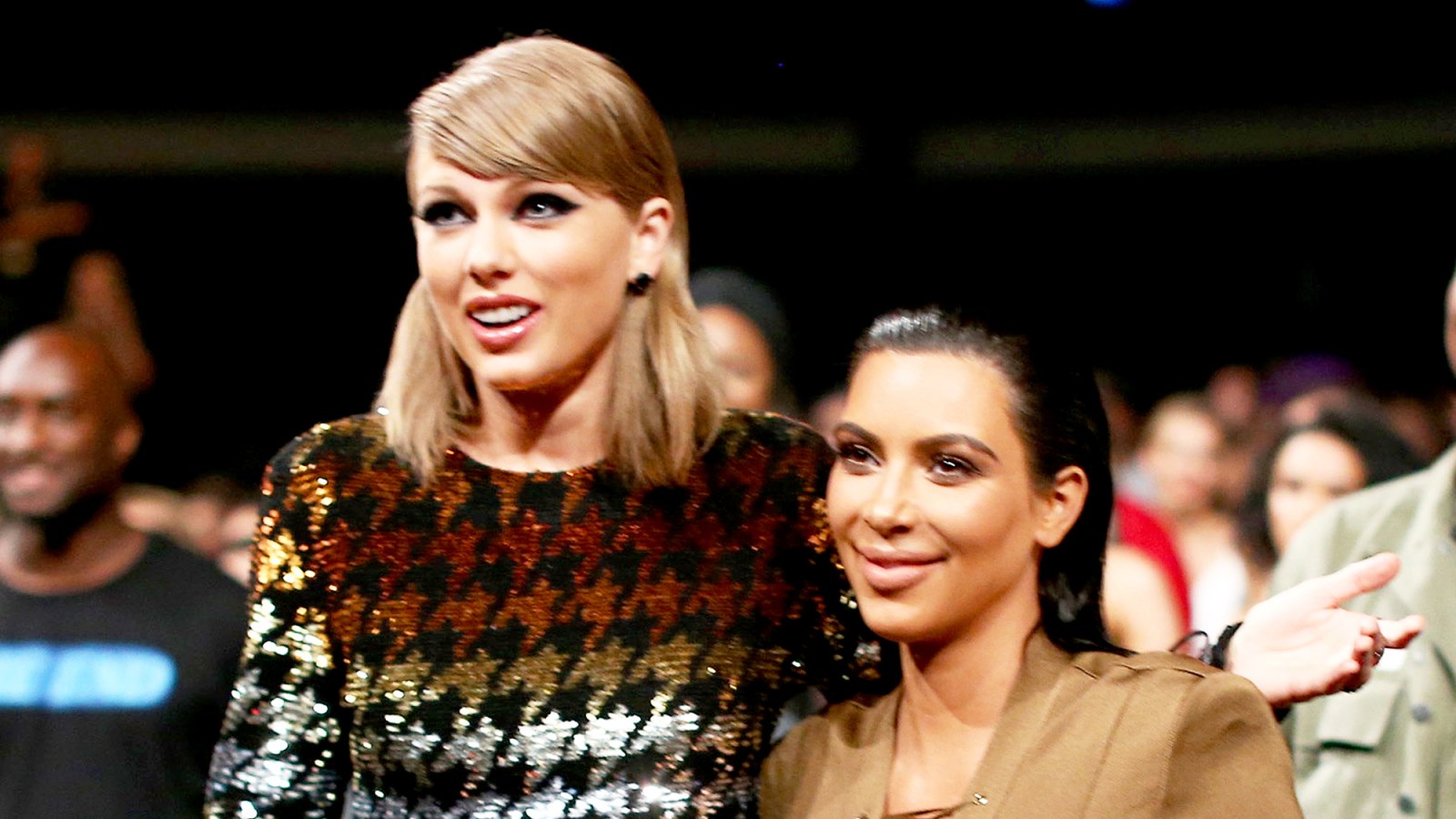 Taylor Swift and Kim Kardashian attend the 2015 MTV Video Music Awards at Microsoft Theater in Los Angeles.