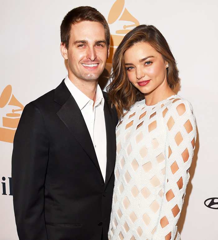 Evan Spiegel and Miranda Kerr attend the 2016 Pre-Grammy Gala and Salute to Industry Icons at The Beverly Hilton Hotel in Beverly Hills.