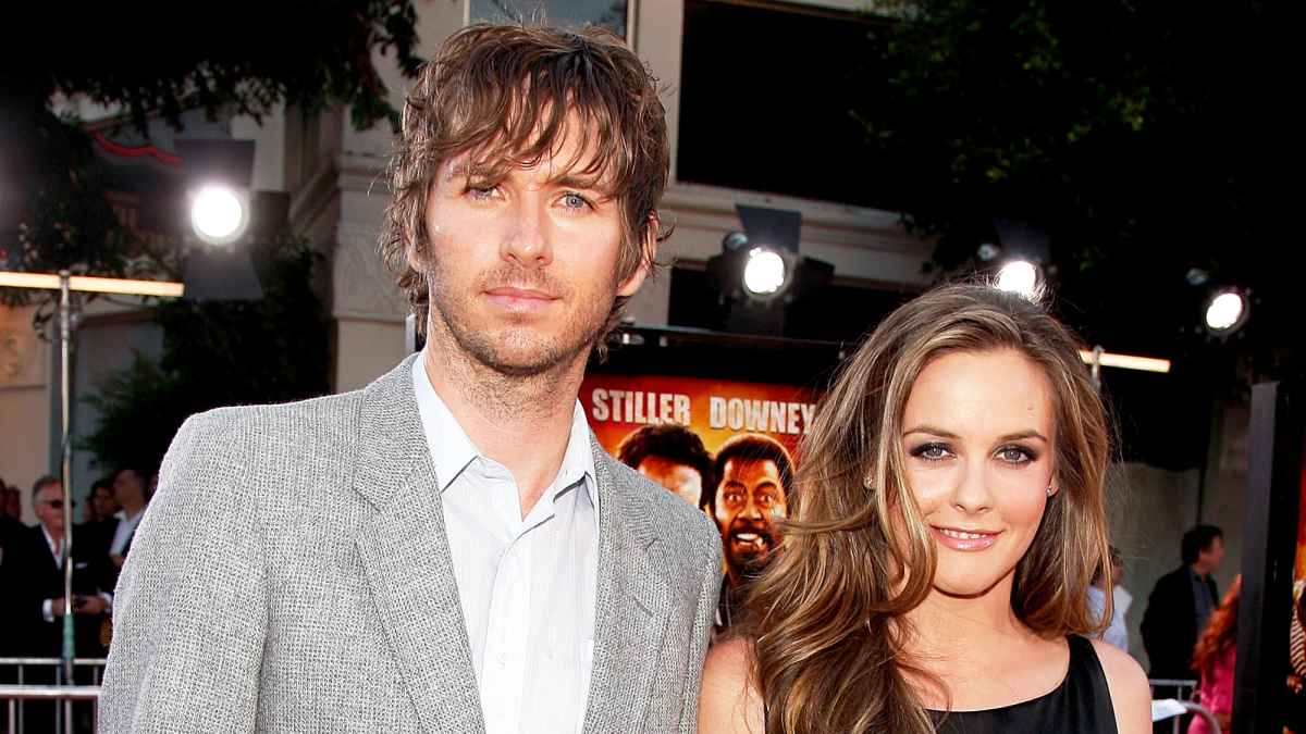 Christopher Jarecki and Alicia Silverstone arrive at the 2008 Los Angeles Premiere of "Tropic Thunder" at the Mann's Village Theater in Los Angeles, California.