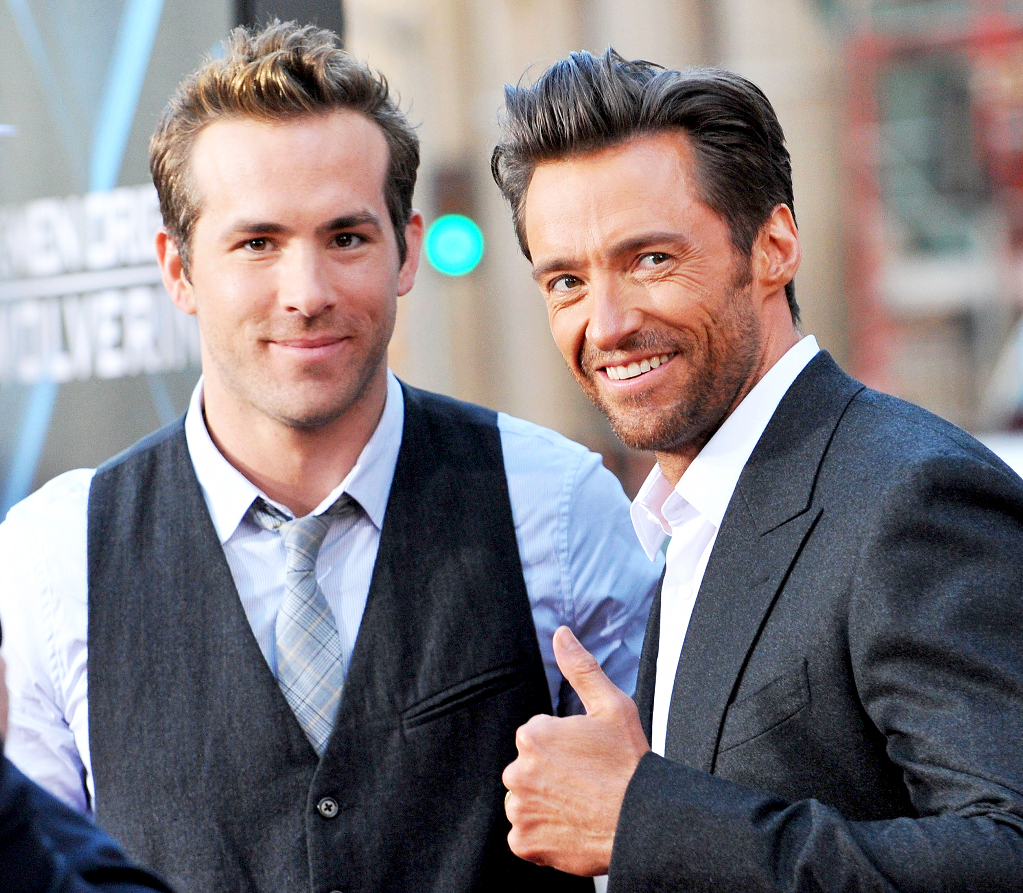 Ryan Reynolds and Hugh Jackman arrive at the Los Angeles Industry 2009 Screening "Xmen Origins: Wolverine" at Grauman's Chinese Theater in Hollywood, California.