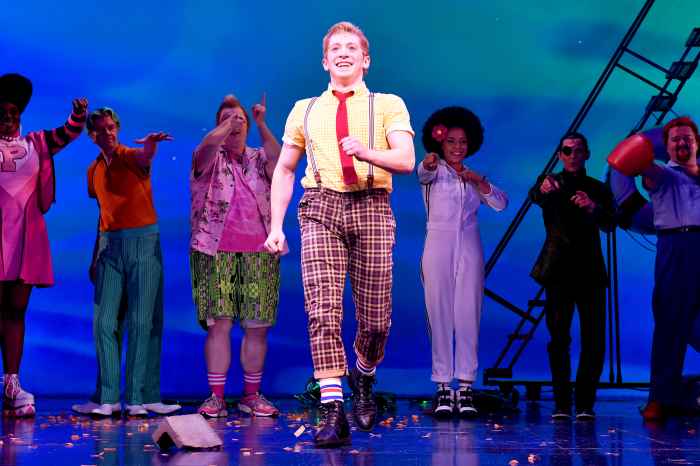 Ethan Slater poses onstage during opening night of Nickelodeon's SpongeBob SquarePants: The Broadway Musical at Palace Theatre on December 4, 2017 in New York City.