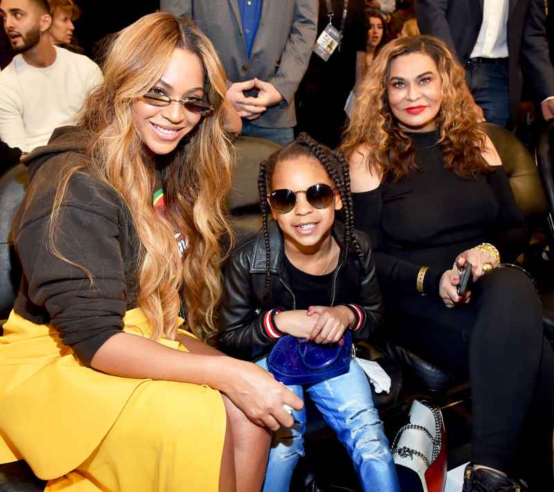 Beyonce with mother Tina and daughter Blue Ivy attend the 67th NBA All-Star Game: Team LeBron Vs. Team Stephen at Staples Center on February 18, 2018 in Los Angeles, California.