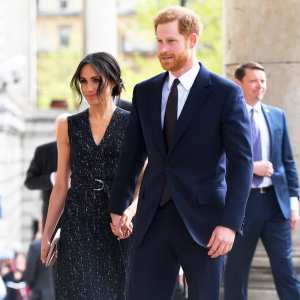 Meghan Markle and Prince Harry arrive at a memorial service at St Martin-in-the-Fields in Trafalgar Square to commemorate the 25th anniversary of the murder of Stephen Lawrence on April 23, 2018 in London, England.