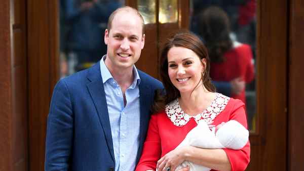 Prince William and Kate Middleton depart the Lindo Wing with their newborn son Prince Louis of Cambridge at St Mary's Hospital on April 23, 2018 in London, England.