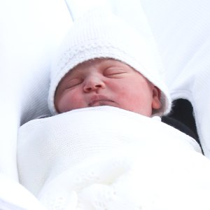 The new born son Prince Louis of Cambridge of Prince William and Kate Middleton as they depart the Lindo Wing at St Mary's Hospital on April 23, 2018 in London, England.