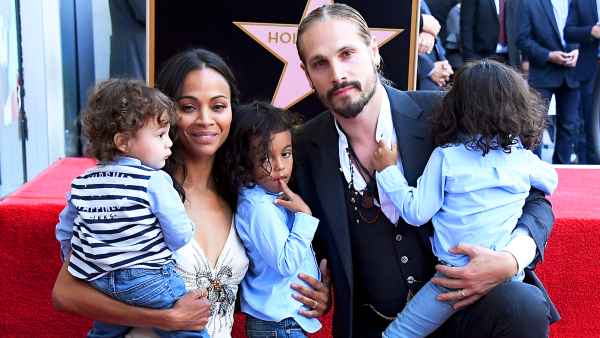 Zoe Saldana and Marco Perego with their children Bowie, Cy and Zen