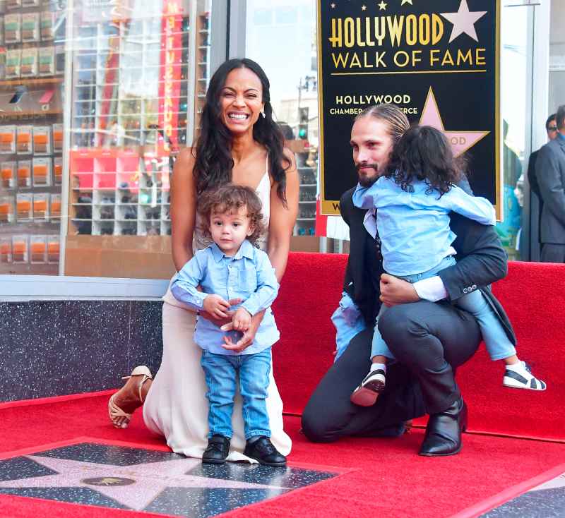 Zoe Saldana and Marco Perego with their children Bowie, Cy and Zen