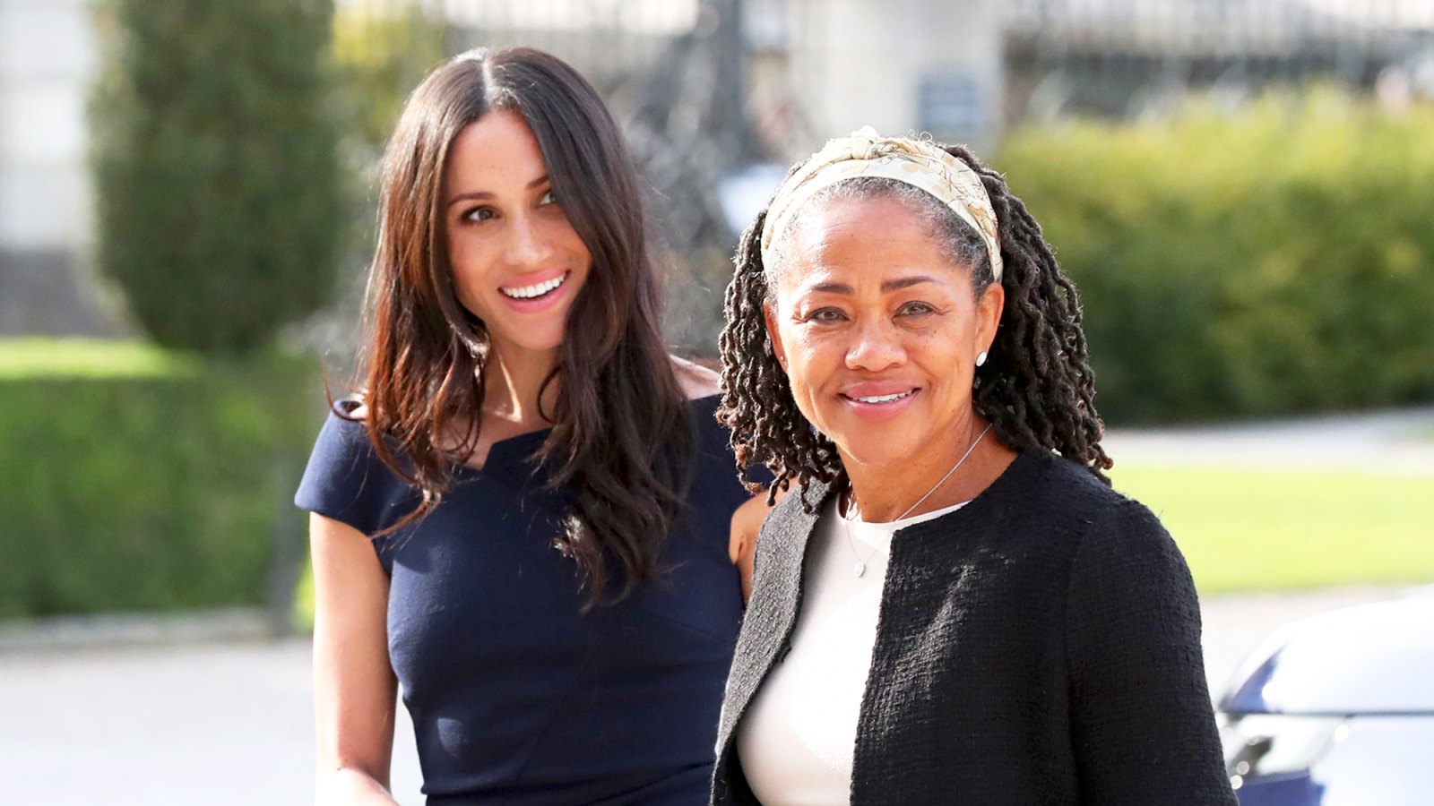 Meghan Markle and her mother Doria Ragland arrive at Cliveden House Hotel on the National Trust's Cliveden Estate on May 18, 2018 in Berkshire, England.