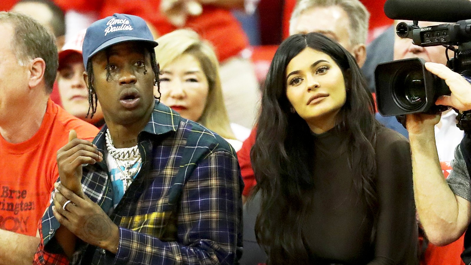Travis Scott and Kylie Jenner attend Game Seven of the Western Conference Finals of the 2018 NBA Playoffs between the Houston Rockets and the Golden State Warriors at Toyota Center on May 28, 2018 in Houston, Texas.