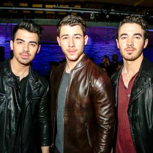 Joe Jonas, Nick Jonas and Kevin Jonas attend John Varvatos Fall/Winter 2018 Show at The Angel Orensanz Foundation in New York City.