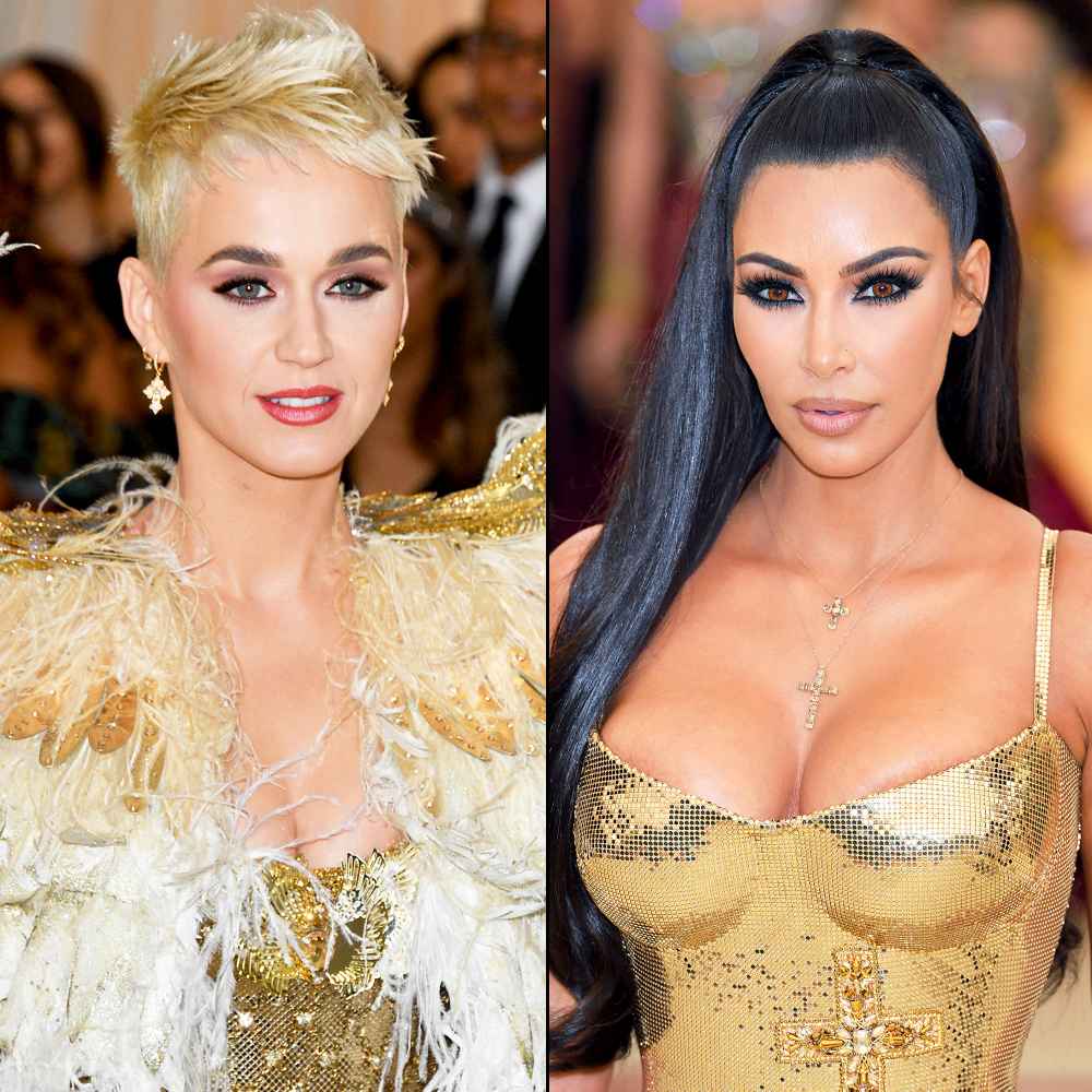 Katy Perry and Kim Kardashian attend the Heavenly Bodies: Fashion & The Catholic Imagination Costume Institute Gala at The Metropolitan Museum of Art on May 7, 2018 in New York City.