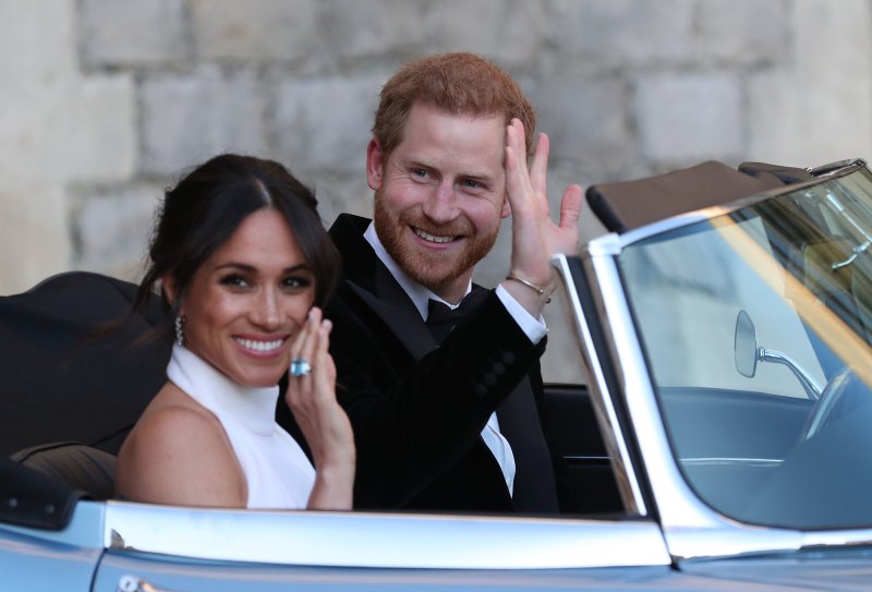 Prince Harry and Meghan Duchess of Sussex leave Windsor Castle for the reception.
