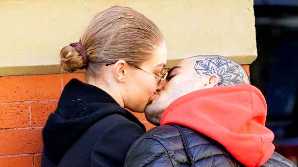 Gigi Hadid and Zayn Malik kiss on April 29, 2018 in New York City.