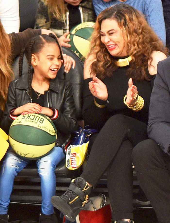 Blue Ivy and Tina Knowles attend The 67th NBA All-Star Game: Team LeBron Vs. Team Stephen at Staples Center on February 18, 2018 in Los Angeles, California.