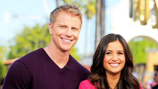 Sean Lowe and Catherine Giudici visit "Extra" at Universal Studios Hollywood in Universal City, California.